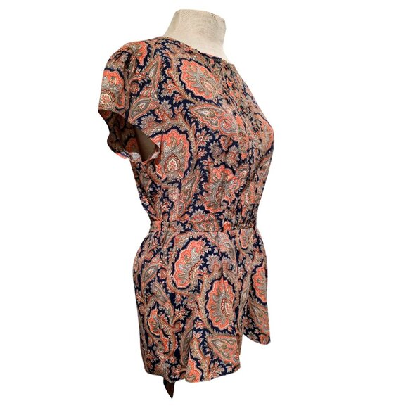 Tommy Hilfiger Womens Paisley Peplum Top Large Tie Back Belted Boho Chic Western - Picture 3 of 12